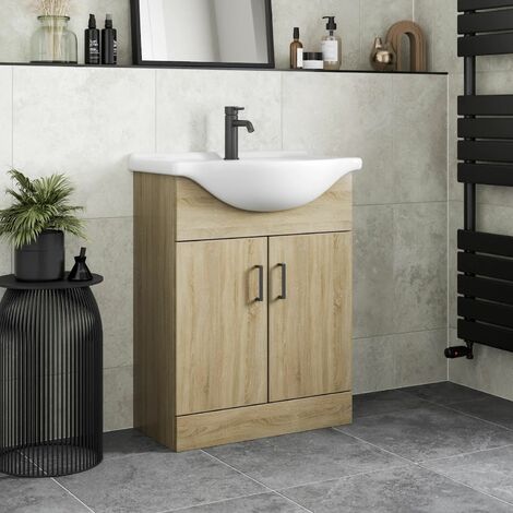 Bathroom Vanity Unit Basin Sink Single Tap Hole Freestanding 650mm Oak ...