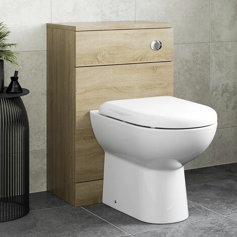 Bathroom Back to Wall BTW Toilet Cloakroom Unit Modern Oak Effect D Shaped 300mm (1/5)