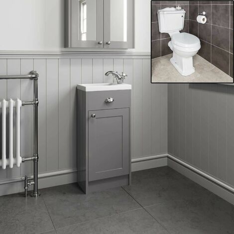 Luxury traditional bathroom vanity units 450mm Traditional Bathroom Grey Vanity Unit Sink Basin Close Coupled Toilet Wc