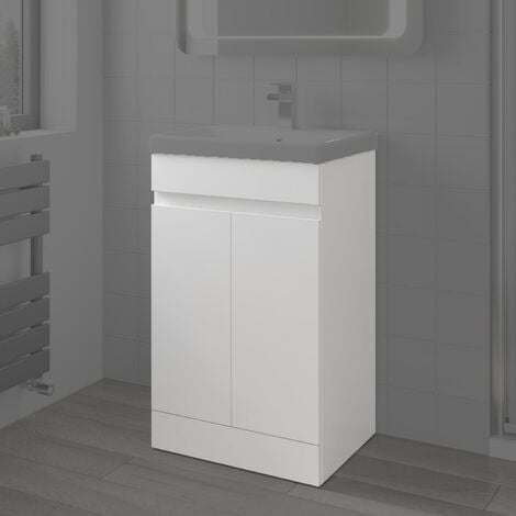 500mm Free Standing Vanity Unit Gloss White 2 Door Flat Pack Bathroom Modern