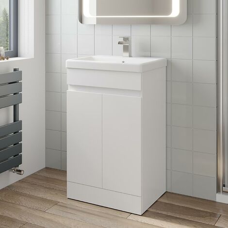 500mm Free Standing Vanity Unit Gloss White 2 Door Flat Pack Bathroom Modern