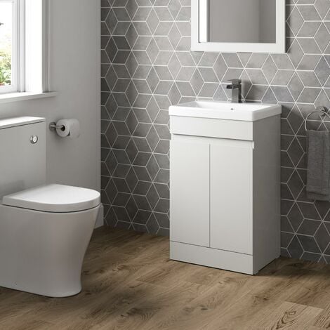 500mm Free Standing Vanity Unit Gloss White 2 Door Flat Pack Bathroom Modern