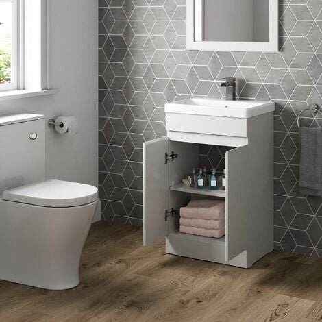 500mm Free Standing Vanity Unit Gloss White 2 Door Flat Pack Bathroom Modern