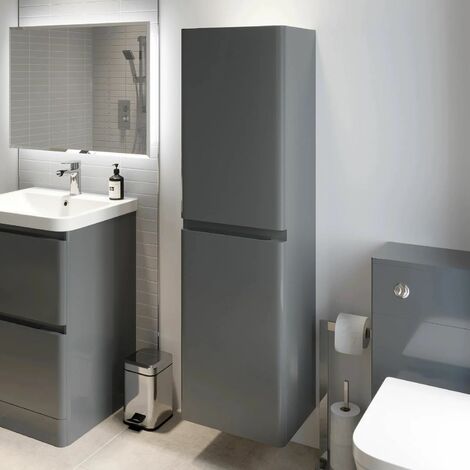 Regis Forma Grey Gloss Wall Hung Tall Bathroom Cabinet - 1400 x 400mm