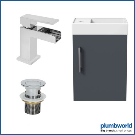 400mm Grey Gloss Wall Hung Bathroom Vanity Unit with Basin Sink Storage with Dakota Waterfall Mixer Tap & Waste