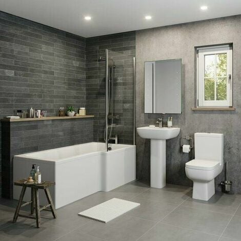 Modern Bathroom Suite 1500mm L Shaped Bath RH Screen Toilet Basin ...