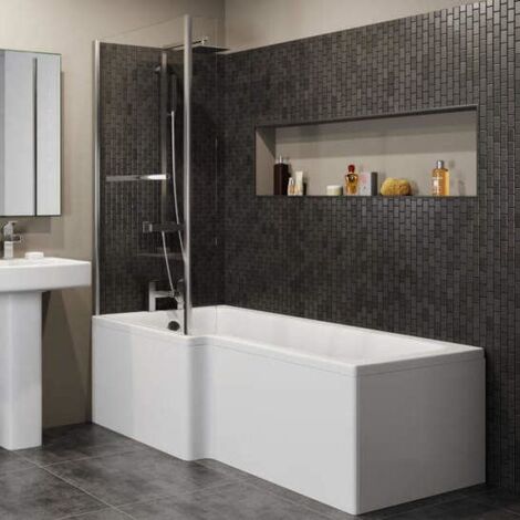 Complete Bathroom Suite 1500 L Shape Bath LH Screen & Rail Basin WC Taps Shower