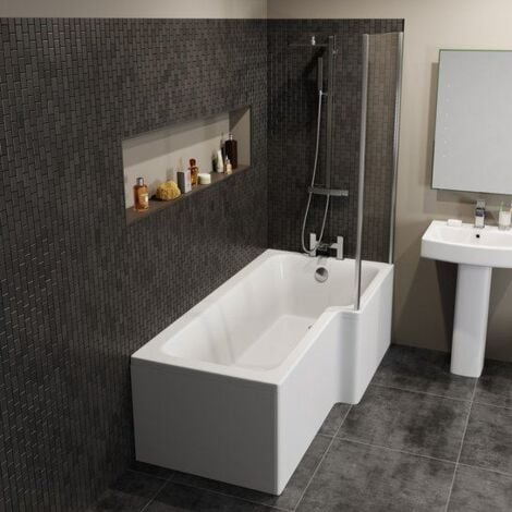 Complete Bathroom Suite 1500 L Shape Bath RH Screen Basin Toilet Taps Shower