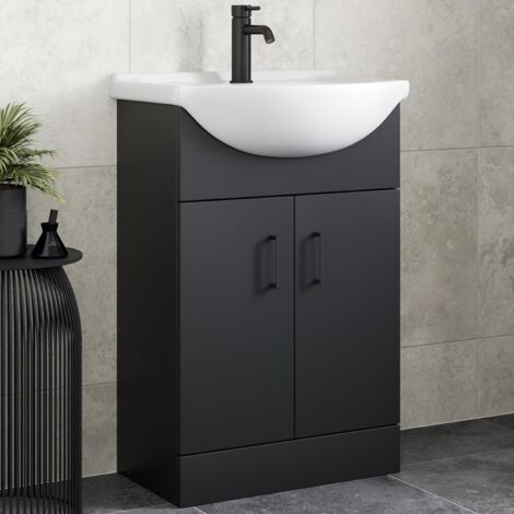 Alpine Black Bathroom Furniture Vanity Unit with Basin 560mm (1/5)
