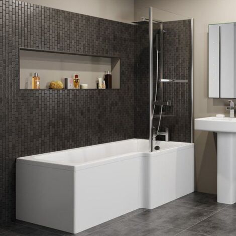 1600mm L Shape Bathroom Suite LH Bath Screen Basin Vanity Unit WC Shower Taps