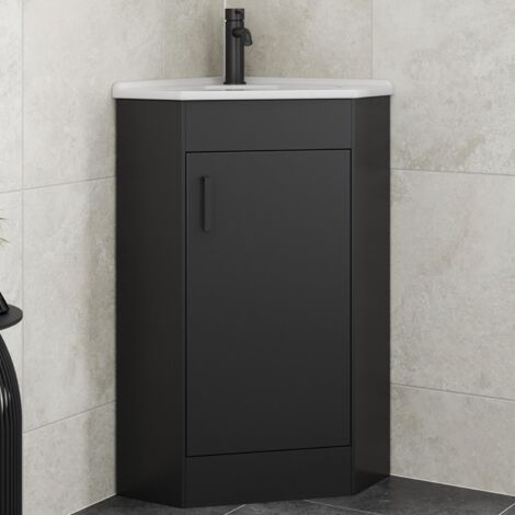 Alpine Black Bathroom Furniture Vanity Unit with Basin 585mm Corner Single Door (1/5)