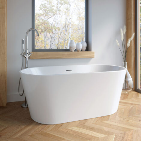 Aquari Freestanding Double Ended Bath Luxury Acrylic Bathtub & Waste White 1700x780mm