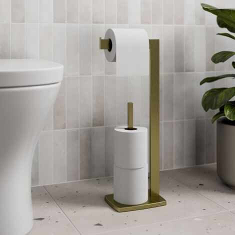 Aquari Brushed Brass Freestanding Toilet Roll Holder Square Modern ...