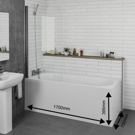Aquari Complete Bathroom Suite Black Bath Shower Screen Basin Vanity Toilet Taps 1700mm