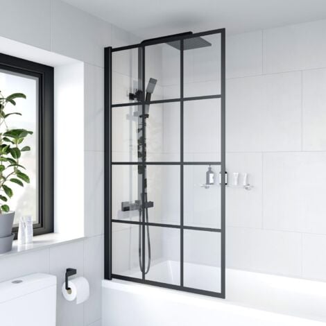 Aquari Complete Bathroom Suite Black Bath Shower Screen Basin Vanity Toilet Taps 1700mm