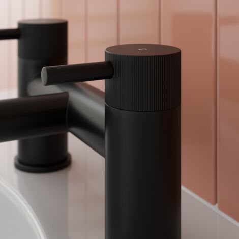 Aquari Matt Black Bath Mixer Tap Bathroom Filler Round Twin Lever Modern Luxury Fluted
