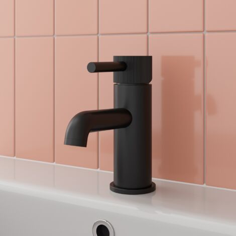 Aquari Matt Black Basin Tap Sink Mixer Bathroom Mono Taps Single Lever Modern Fluted