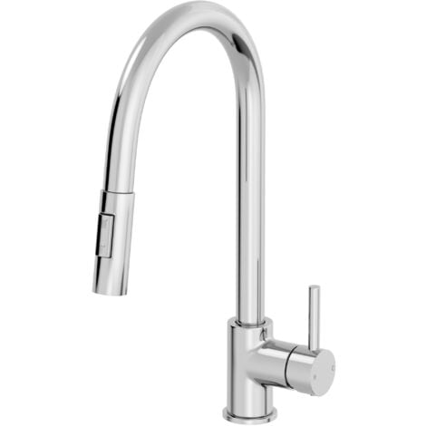 ArtiKitch Chrome Pull Out Kitchen Mixer Tap Dual Spray Swivel Spout Single Lever Brass