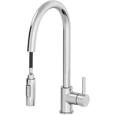 ArtiKitch Chrome Pull Out Kitchen Mixer Tap Dual Spray Swivel Spout Single Lever Brass