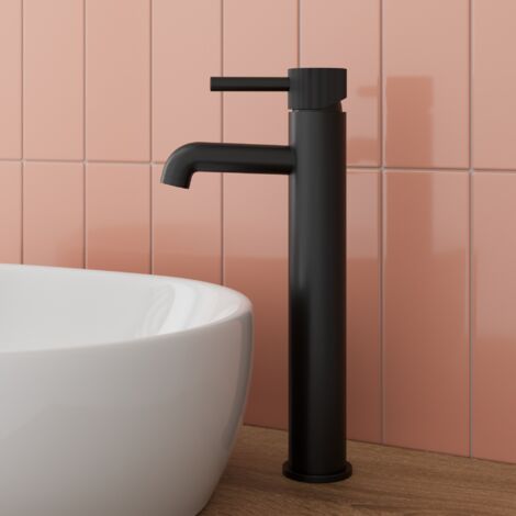 Aquari Countertop Tall Basin Sink Mixer Tap Bathroom Single Lever Fluted Matt Black