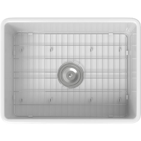 ArtiKitch Belfast Kitchen Sink White Ceramic Deep Large Single Bowl Basket Strainer Waste