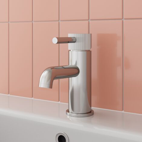Aquari Fluted Basin Sink Mixer Tap Bathroom Mono Round Single Lever Modern Chrome (1/4)