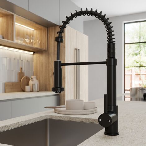 ArtiKitch Matt Black Pull Out Kitchen Mixer Tap Modern Mono Swivel Spout Single Lever
