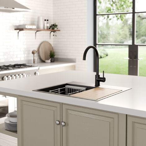 ArtiKitch Black Kitchen Sink 1 Bowl Undermount Inset Modern Stainless Steel Drainer Waste