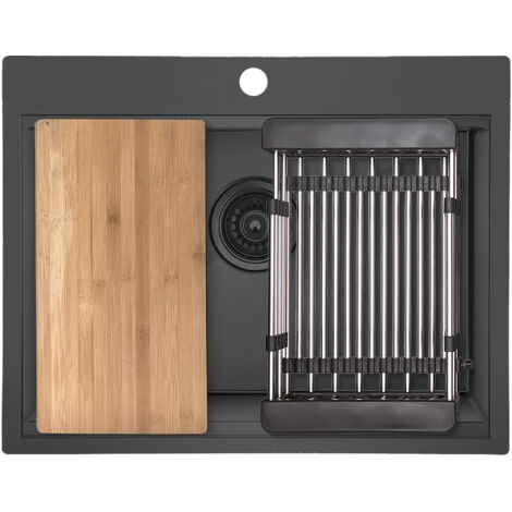 ArtiKitch Black Kitchen Sink 1 Bowl Undermount Inset Modern Stainless Steel Drainer Waste