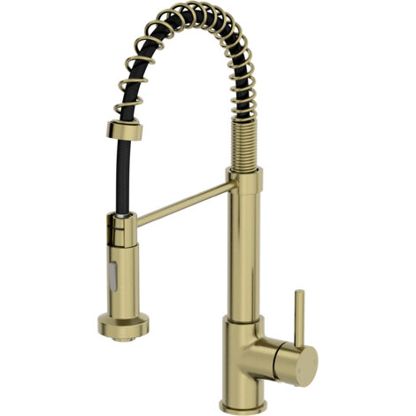 ArtiKitch Brushed Brass Pull Out Kitchen Mixer Tap Single Lever Mono Swivel Spout Modern