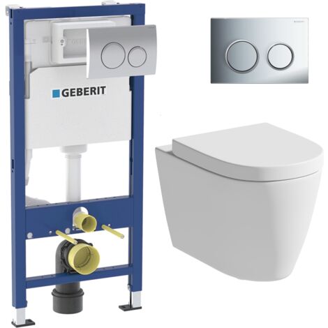 Aquari Wall Hung Rimless Toilet Pan Soft Close Seat & Geberit Concealed Cistern Frame (1/5)