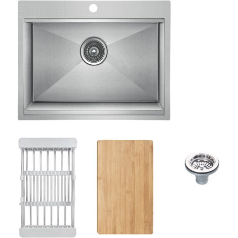 ArtiKitch 1 Bowl Kitchen Sink Undermount Inset Stainless Steel Drainer Chopping & Waste