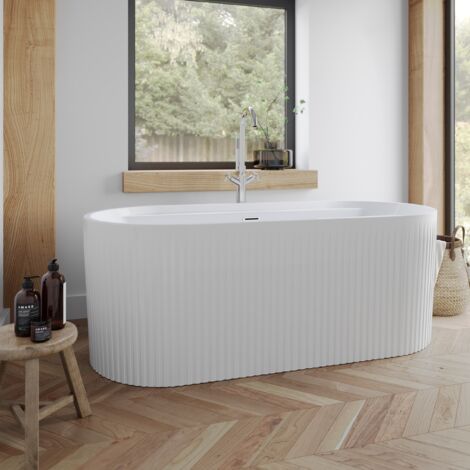 Aquari Freestanding Double Ended Bath Luxury Fluted Acrylic Bathtub Waste White 1700mm (1/4)