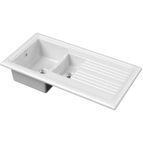 Reginox Traditional White Ceramic 1.5 Bowl Kitchen Sink with Drainer and Waste - RL 301 CW II