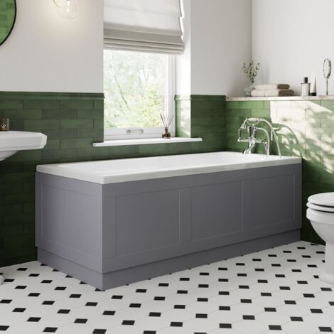 1700/700mm Bath Panel Pack Side End Gloss Grey MDF Bathroom Traditional (1/5)