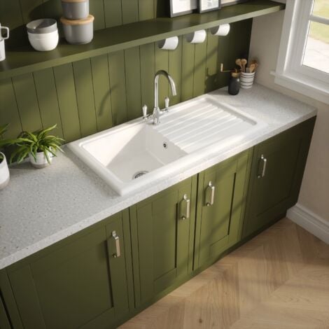 Reginox Traditional White Ceramic Single Bowl Kitchen Sink with Drainer and Waste - RL 304 CW II