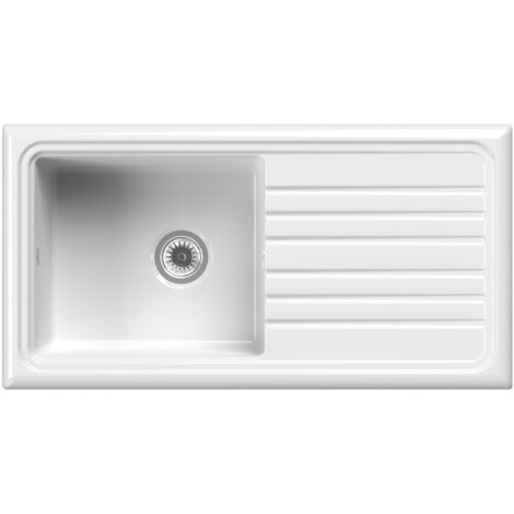 Reginox Traditional White Ceramic Single Bowl Kitchen Sink with Drainer and Waste - RL 304 CW II