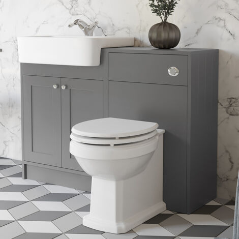 Aquari Traditional Vanity Basin Unit & Toilet Combination Unit Bathroom Furniture Grey (1/5)