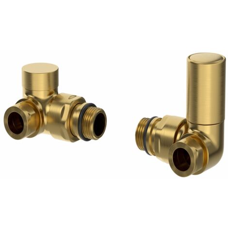 Galiflo Brushed Brass Corner Manual Radiator Towel Rad Valve Pack 15mm Modern (1/4)