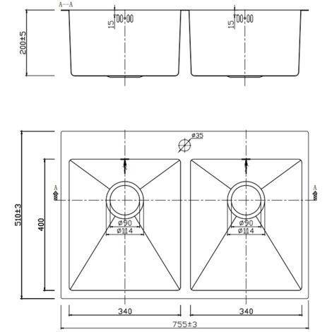 ArtiKitch Double 2 Bowl Kitchen Sink Rectangular Stainless Steel Deep Inset Strainer Waste