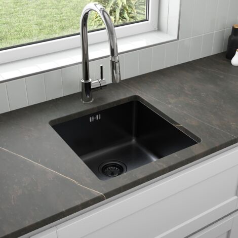 ArtiKitch Black Kitchen Sink Undermount Stainless Steel Square Single Bowl Strainer Waste