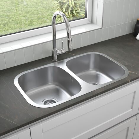 ArtiKitch Inset Kitchen Sink 2 Double Bowl Stainless Steel Strainer Overflow & Waste 785mm