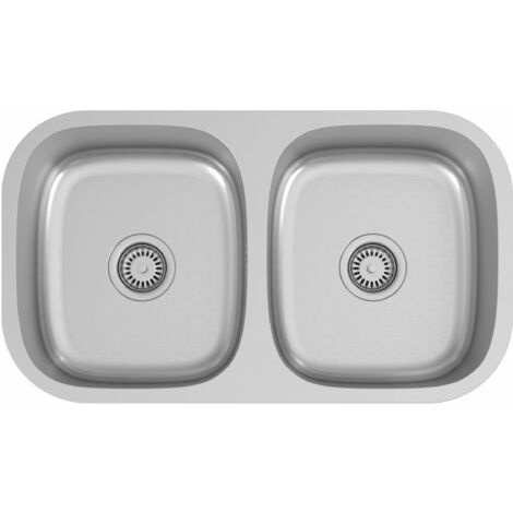 ArtiKitch Inset Kitchen Sink 2 Double Bowl Stainless Steel Strainer Overflow & Waste 785mm