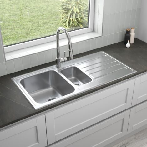 ArtiKitch Stainless Steel 1.5 Bowl Kitchen Sink Inset Reversible Drainer Waste 1000mm