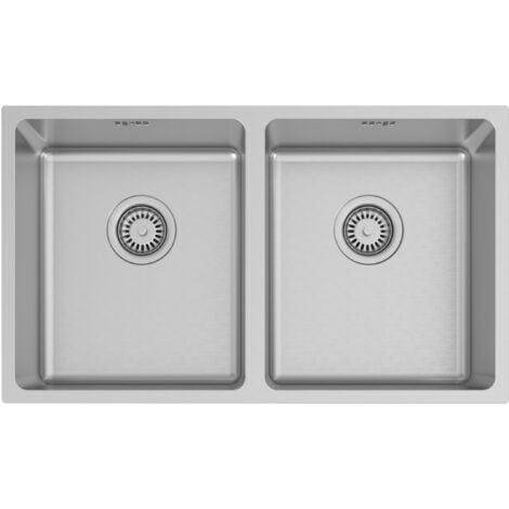 ArtiKitch Stainless Steel Kitchen Sink 2 Double Bowl Inset Undermount Strainer Waste 750mm