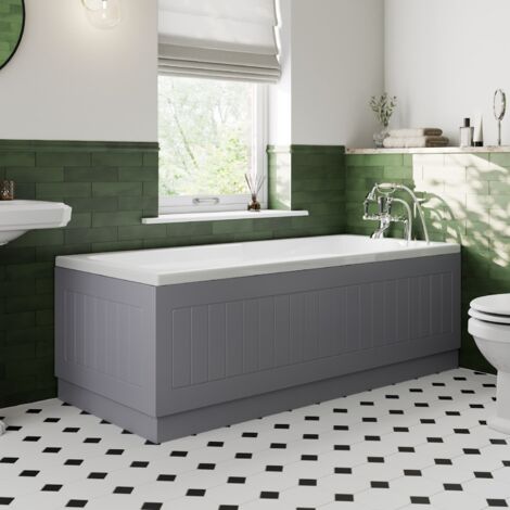 1700/700mm Bath Panel Pack Side End Tongue & Groove Gloss Grey MDF Bathroom (1/5)