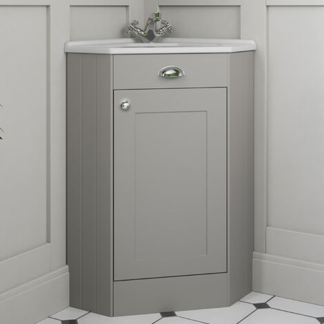 Aquari Corner Bathroom Vanity Unit Basin Sink Traditional Cabinet Furniture Grey 580mm