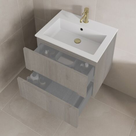 610 x 460mm Bathroom Recessed Basin Sink Modern 1 Tap Hole White Stone Resin