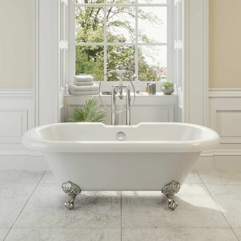 Traditional Oxford Freestanding Bath Double Ended Ball Feet 1700mm Acrylic White