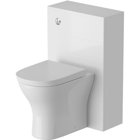 500mm Bathroom Toilet Concealed Cistern White Gloss Dual Flush Soft Close Seat